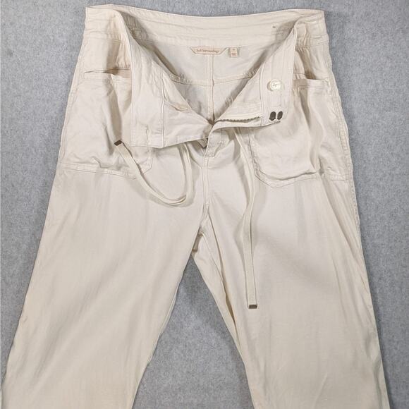 Soft Surroundings Cream Baggy Linen Blend Straight Leg Pockets Drawstring  Sz 12 - Picture 3 of 14